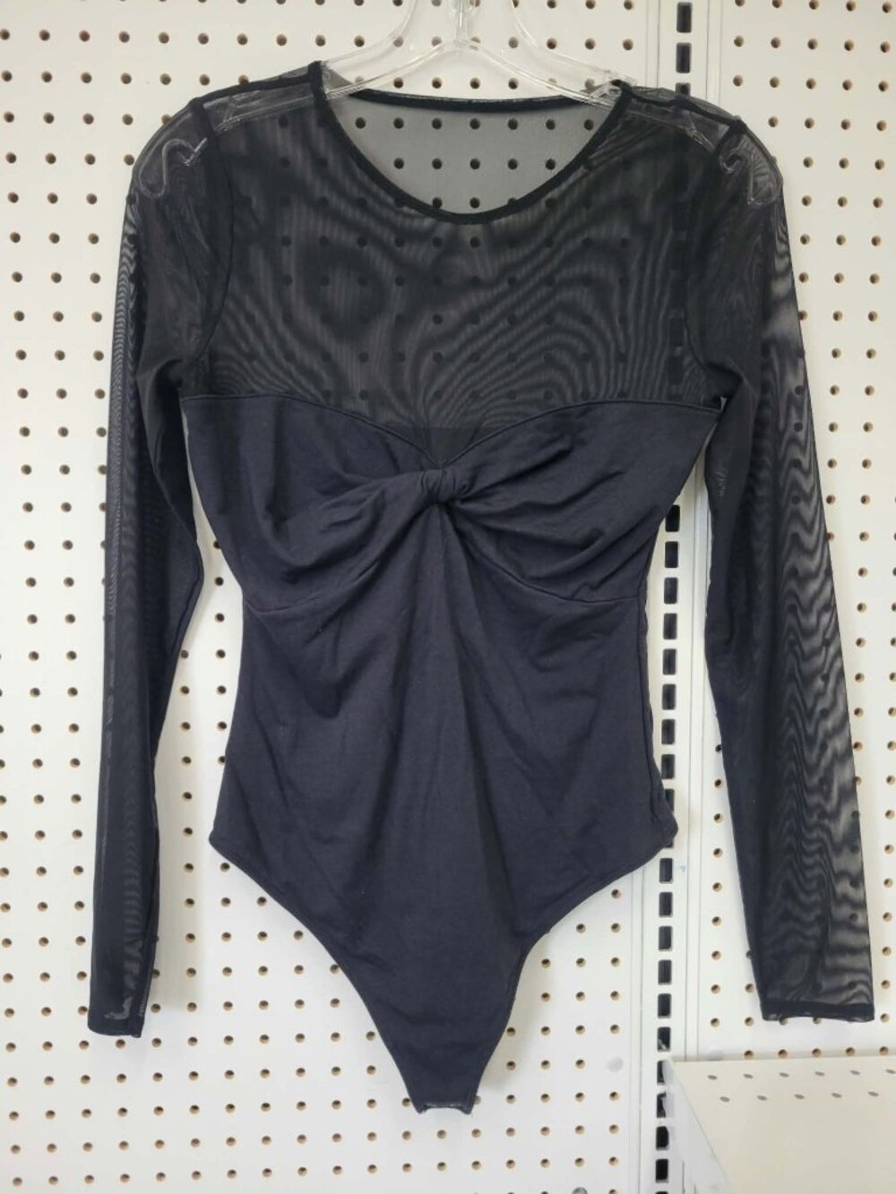 Abercrombie & Fitch Black Mesh Bodysuit With Long Sleeves Polka Dot Design And F